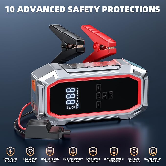 Jump Starter with Air Compressor, 5000A Peak Car Battery Jump Starter(9.0 Gas/8.0L Diesel), 160PSI 12V Jump Box Car Battery