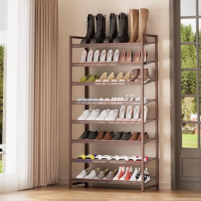 8Tier Metal Tall Shoe Rack,Large Shoe Rack for Closet,entryway,Garage, with Adjustable Flat or Angled Shelves, Hold 32-40 Pai
