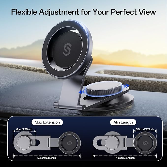 SYNCWIRE Fits MagSafe Car Mount for Universal Dashboard,Tesla Screen, Magnetic Phone Holder for Car, Foldable Aluminum Alloy Arm,Super Stable Car Mount for iPhone 17 Pro Max 16 15 14 13 12&All Phones