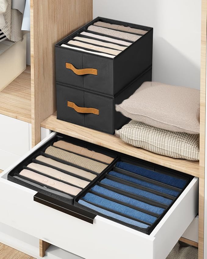 DIMJ Large Wardrobe Clothes Organizers - Foldable Closet Clothing Organizer for Jean Sweater Shirt Pants Underwear Bra, Divid