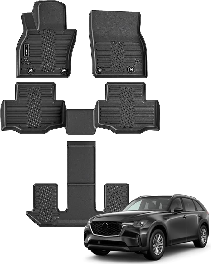 Auxko All Weather Floor Mats Fits for Mazda CX-90(Include PHEV) 2026 2025 2024 6&7 seat 3 Rows TPE Rubber Liners Accessoires for Mazda CX90 All Season Guard Odorless Anti-Slip Mats