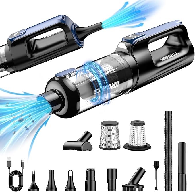 Car Vacuum Portable Cordless, 18000Pa 2 in 1 Vacuum Cleaner&Air Duster, 130W Brushless Motor Handheld Vacuum Cordless with 78