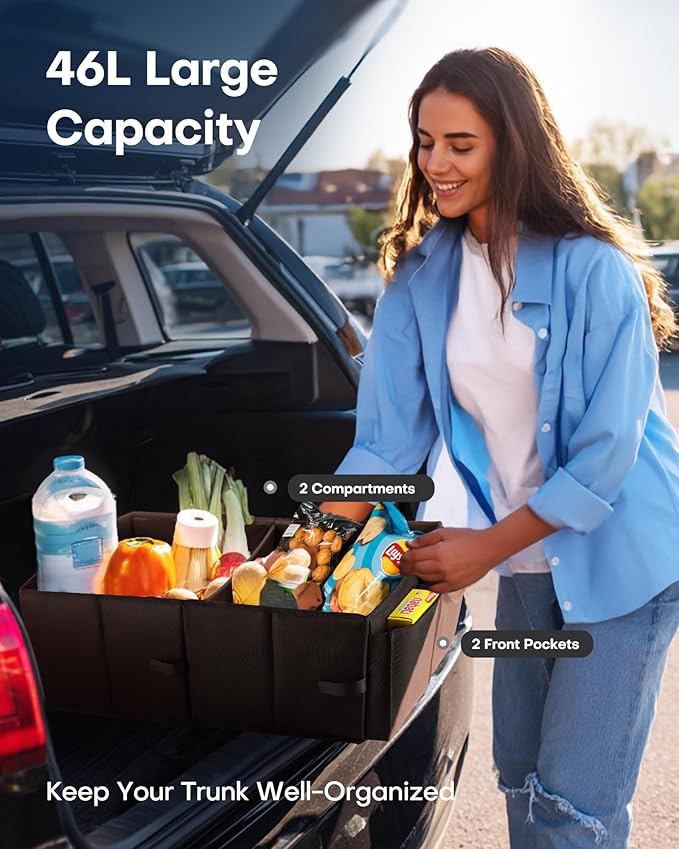 HOTOR Trunk Organizer - Car Organizer, Foldable Trunk organizer for SUVs & Sedans, Sturdy Car Organization for Car Accessories