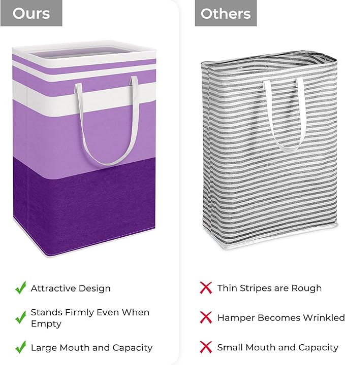 HomeHacks 2 Pack Large Laundry Baskets, Waterproof, Freestanding Laundry Hampers, Collapsible Clothes Hamper with Reinforced 