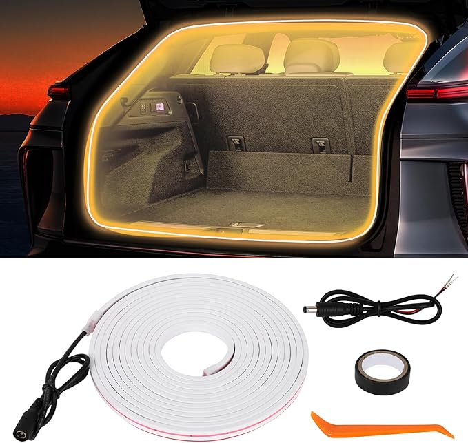 HOLDCY Car LED Strip Lights - Trunk Cargo Ambient Lighting, Warm Yellow 3500K, 177.16 inches Flexible Cuttable LED Light Strip, Easy Install, Waterproof, Universal Fit for Car Trunks, SUVs, and Vans