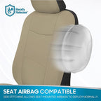 BDK OS-309-AB Tan Trim Black Car Seat Covers Full 9 Piece Set, Sleek & Stylish, Split Option Bench 5 Headrests Front & Rear B
