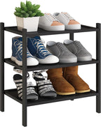 BMOSU 3-Tier Bamboo Small Shoe Rack Premium Stackable Shoe Shelf Storage Organizer for Hallway Closet Living Room Entryway Or