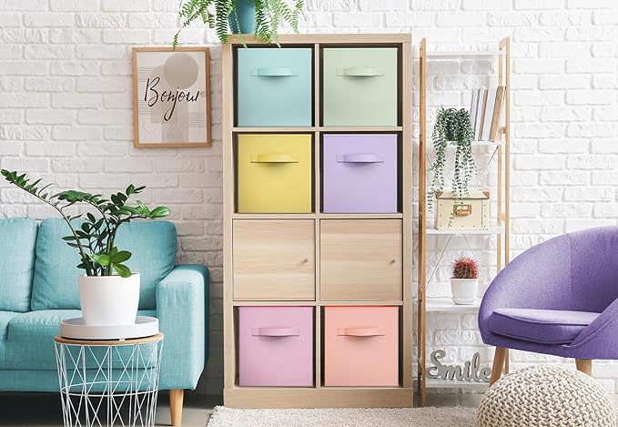 Sorbus 11 Inch Fabric Storage Cubes - Sturdy Collapsible Bins With Handle - 6 Foldable Baskets for Organizing Clothes, Toys, 