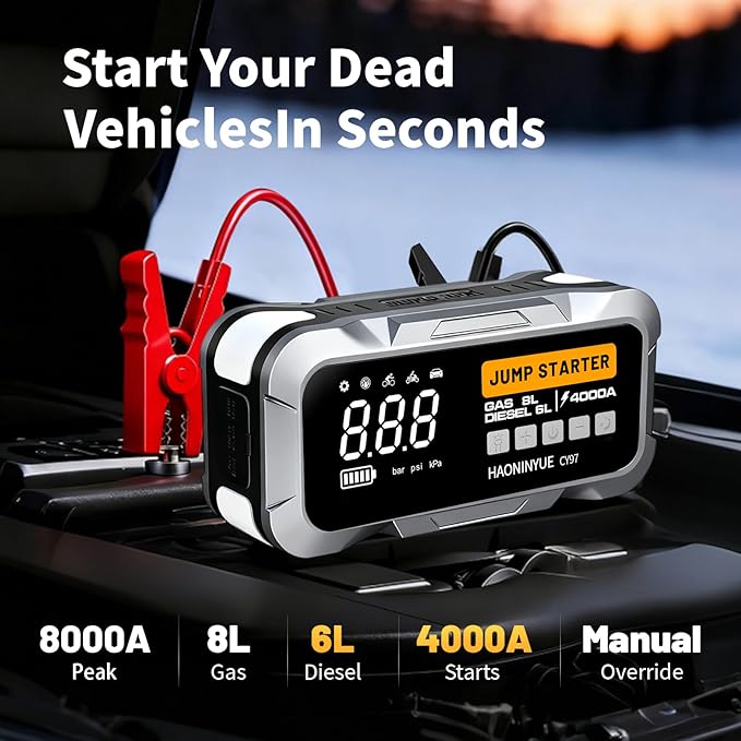 4000A Car Jump Starter with Air Compressor, Car Jumper 150PSI Portable Car Battery Jump Starter, 12V Jump Box Battery Pack