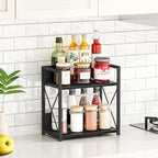 Giikin Countertop Organizer, 2 Tier Coffee Station Organizer for Desktop, Wood Counter Shelf Spice Rack for Kitchen (Black, M