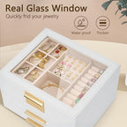 Jewelry Box for Women, 3-Layer Jewelry Box, Jewelry Organizer with Clear Glass Lid and Drawers, Jewelry Organizers and Storag