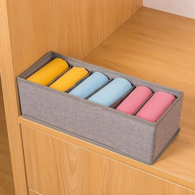 Qozary 6 Pack Sock Underwear Drawer Organizer Dividers, Collapsible Cabinet Closet Storage Boxes for Clothes, Socks, Lingerie