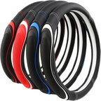 Leather Splicing Black Red Car Steering Wheel Cover,14.5-15 Inch Universal Microfiber Leather Covers Breathable Anti-Slip Odo