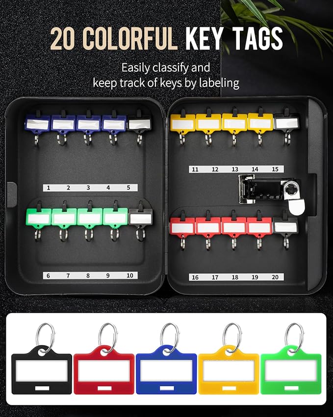 Uniclife 20 Position Key Cabinet with Combination Lock Resettable Black Digital Security Storage Box Steel Key Organizer with