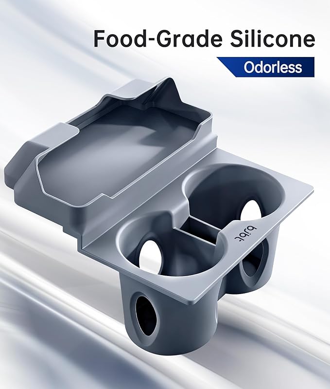 for Tesla Cup Holder Insert, 2-in-1 for Model Y Juniper(2025/2026)& Model 3 Highland(2024/2025) with Storage Compartment - Gr