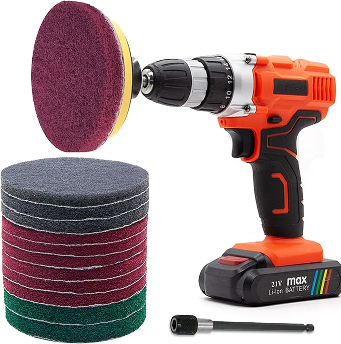 Power Scrub Pads Drill Attachment, GOH DODD 15 Pieces 5 Inch Headlight Restoration Kit Cleaning Kit Scouring Pads with Baker 