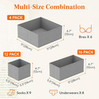 Lifewit Drawer Organizer Clothes for Closet 32 Pack, 3 Sizes Underwear Wardrobe Drawer Dividers, Fabric Foldable Dresser Stor
