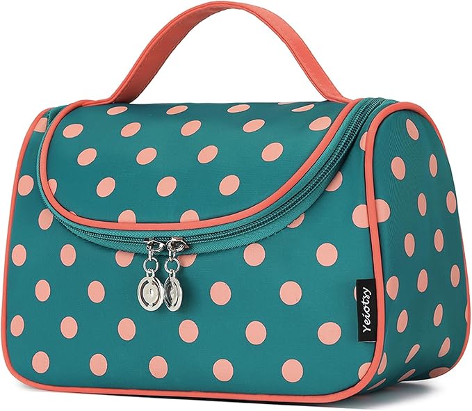 Yeiotsy Travel Cosmetic Bag for Women – Polka Dot Makeup Bag Organizer & Hanging Toiletry Bag