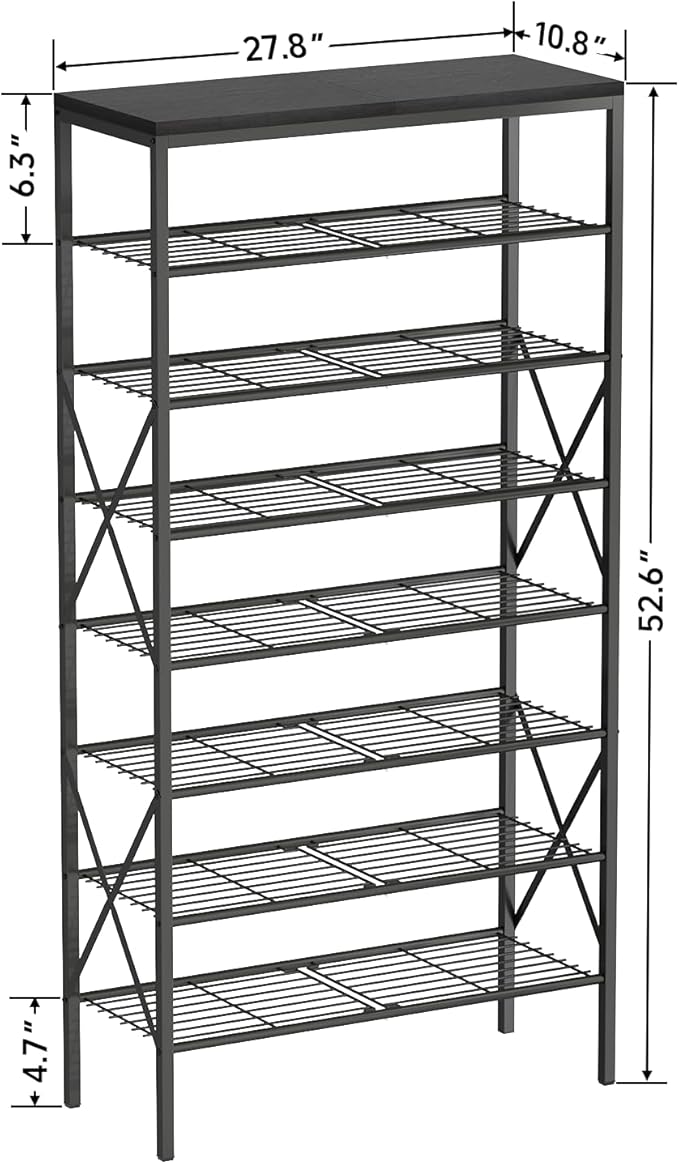 8 Tiers Shoe Rack, Large Capacity Shoe Rack Holds 32 Pairs of Shoes, Durable and Stable, Adjustable Metal Shelf Stackable Sho
