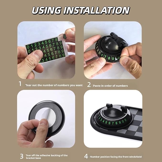 Car Dashboard Mat Kit: 360° Rotating Phone Holder, Parking Number Plate, Universal Anti-Slip Organizer Pad (Luxury Gold)