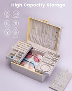 Lolalet Jewelry Box Organizer for Women Girls, 2 Layer Jewelry Organizers and Storage for Necklace Earrings Rings Bracelets, 