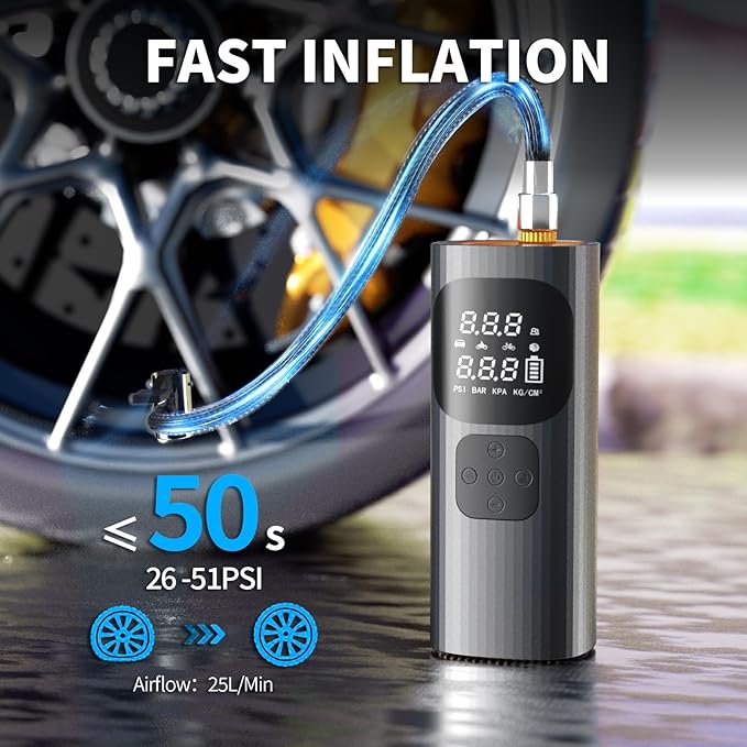 Tire Inflator Portable Air Compressor,3X Faster Portable Air Compressor,16000mAh Cordless Air Pump for Car Tires,150PSI One Click Smart Tire Pump for Car,Motorcycle,Bicycle and Ball,Black