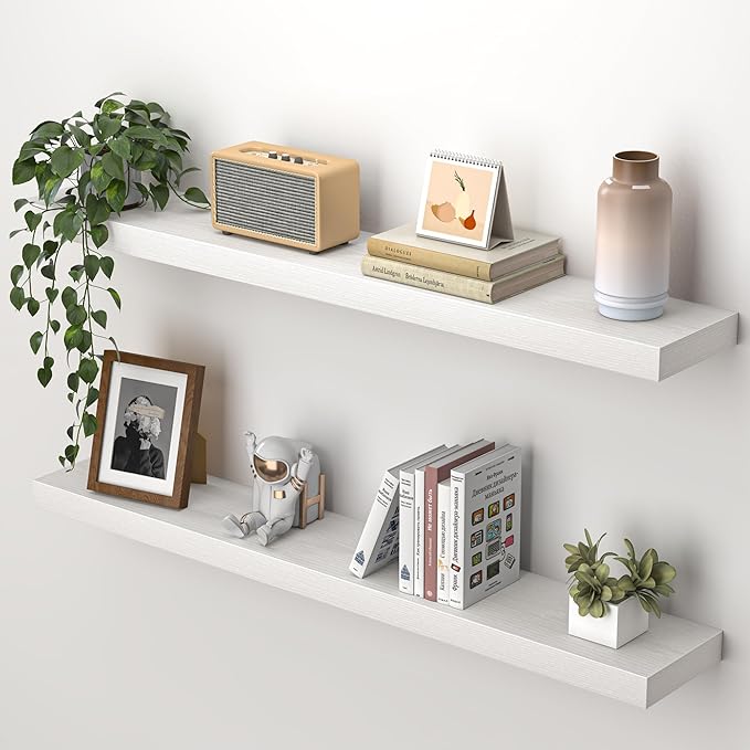 Heimlove 36 Inch Floating Shelves for Wall,Mounted Storage & Display Wood Shelves with Invisible Brackets,Hanging Shelf for B