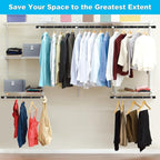 INFLATION Closet Rod With Hangers Adjustable Width (15-50 Inch) Tension for Hanging Clothes Rack, 35 Inch Height, Elegant Bla