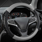 West Llama Nappa Leather Car Steering Wheel Cover Gel Massage,Cool in Summer,Universal 15 inch(Gray+Black-Standard Size)