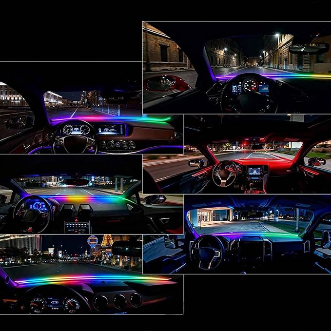 Acrylic Interior Car LED Strip Light with Motion-Activated Switch, 55.1" Neon Ambient Light, RGB Colors, APP/Touch Control, Music Sync