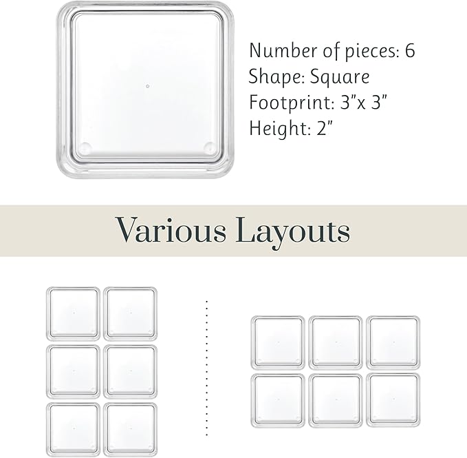 STORi SimpleSort 6-Piece Stackable Clear Drawer Organizer Set | 3" x 3" x 2" Square Trays | Small Makeup Vanity Storage Bins 