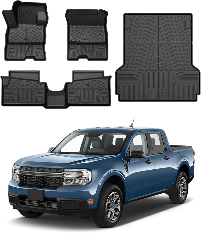 Powerty Floor Mats & Truck Bed Mat for 2022-2024 2025 2026 Ford Maverick Gas Model Accessories Floor Mats 2 Row Liner Set All Weather TPE 3D Floor Liners&Truck Bed Liner