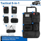 6 Pack Tactical MOLLE Car Seat Back Organizer Universal Vehicle Storage Panel Seat Organizer with 5 Detachable Pouches for Car Truck SUV Jeep Ford with Medical/Phone/Tools Bags (Black)