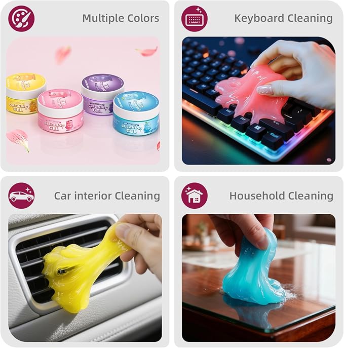 ColorCoral Car Cleaning Gel Reusable Car Clean Putty 4Pack - Universal Car Interior Cleaner Slime for Keyboard Cleaner,Cute C