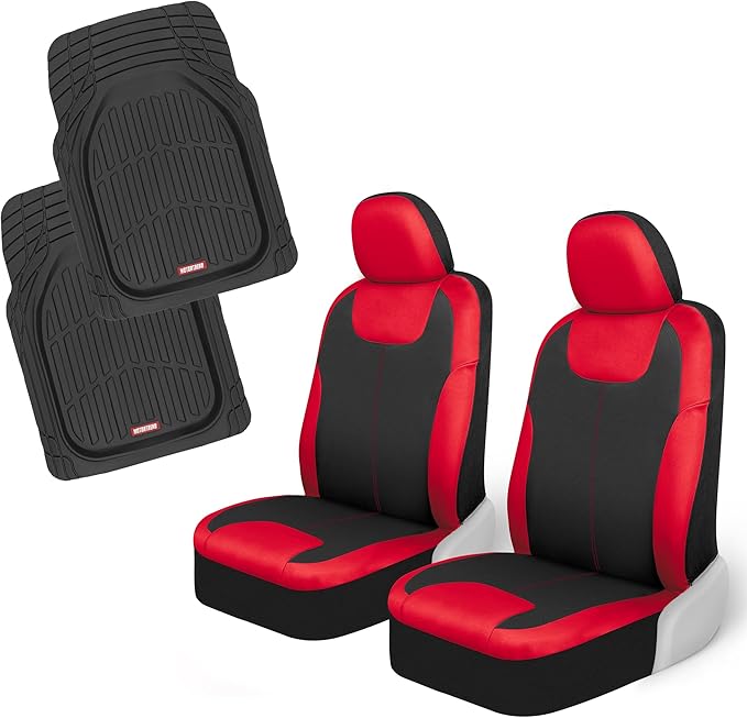 Motor Trend 2 Waterproof Front Seat Covers + 2 Trimmable Floor Mats – Universal Fit Car Interior Combo Set for Cars, Trucks, 