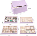 Voova Stackable Jewelry Organizer Tray with Lid, PU Leather Jewelry Storage Holder for Drawer Inserts, Jewellery Display Box 