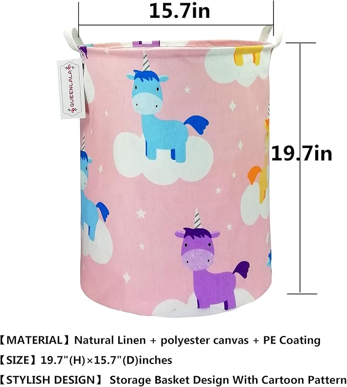 QUEENLALA Large Storage Basket,Laundry Hamper/Bathroom/Home Decor/Collapsible Round Storage Bin,Boys and Girls Hamper/Boxes/C