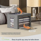 CYhom Extra Large Clothes Storage Bins - Linen Fabric Foldable Stackable Container Organizer Set with Clear Window & Carry Ha