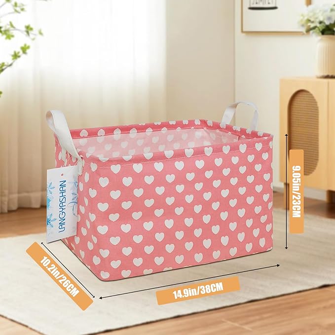 LANGYASHAN Rectangular Storage Bin Collapse Canvas Fabric Cartoon Storage Basket with Handles for Organizing Home Kitchen Boy