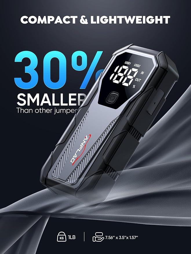 Car Jump Starter 6000A 12V Battery Pack, 16800mAh Portable Jump Box for 10L Gas/9L Diesel Engines, with Smart Jumper Cables,
