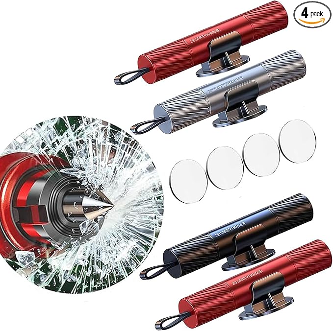 4 Pack 2026 Upgraded Safety Hammer,Safe Hammer Glass Breaker Under Water,Seatbelt Cutter Window Breaker Emergency Escape Tool