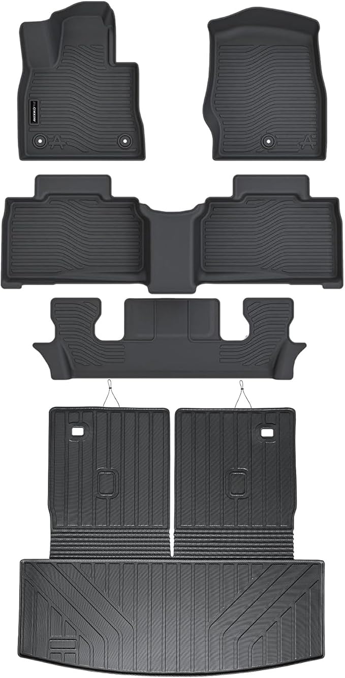 Auxko All Weather Floor Mat & Cargo Mat with Back Seat Mat Fit for Ford Explorer 6 Seat 2026 2025-2020 TPE Floor Liner Trunk Mat Accessories All Season Odorless Anti-Slip Black