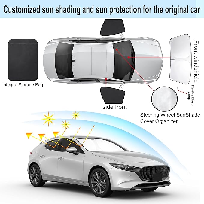 3PCS Car Window Shades Front Windshield Sun Shade Foldable Window Shade Custom Fit for 2019-2024 Axela Mazda 3 Accessories Car Shades for Front Windows Anti-UV Rays Block Heat