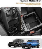 ECOZEN 2026 Wrangler JL Center Console Organizer - 2 Pcs Center Console Organizer Tray + Armrest Hidden Storage Box For 2018-2026 Jeep Wrangler JL/JLU/4xe & 2020-2025 Gladiator JT Accessories