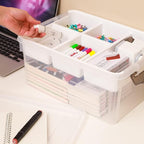 Citylife 17 QT Plastic Storage Box with Removable Tray Craft Organizers and Storage Clear Storage Container for Organizing Be