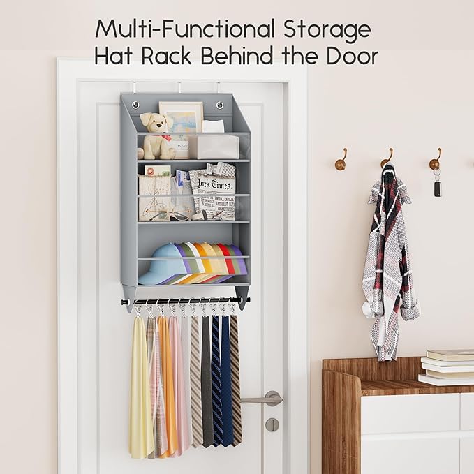 Homsorout Over the Door Hat Rack - 3-Layer Design Hat Organizer Holds 30-36 Hats with 10 Hooks, Ideal Hat Rack for Door, Over