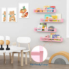 Forbena Large Pink Kids Book Shelves for Girls Room Wall Set of 4, Floating Nursery Book Shelf for Baby Girl Deocr, 24 Inches