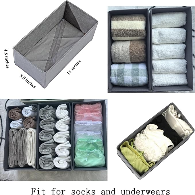 Bructhun Sock Drawer Organizer 9 Pack - Collapsible Fabric Storage Bins for Underwear Divider, Small Closet Organizers with 9