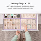 Voova Stackable Jewelry Organizer Tray with Lid, PU Leather Jewelry Storage Holder for Drawer Inserts, Jewellery Display Box 
