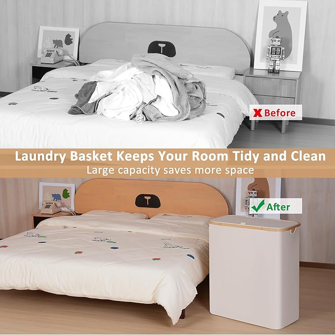 iEGrow 150L Laundry Basket with Lid, Large Laundry Hamper with Bamboo Handle, Collapsible Dirty Clothes Hamper Organizer with